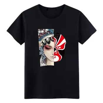 kinų elementai Pekino opera ir persona Grafinė kokybė Tee Fashion Streetwear Vyriški moteriški marškinėliai Hip-hop Tops Trumpos rankovės